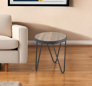 HomeRoots 18" Stylish Round End Table with Solid Wood Top and Sturdy Black Iron Base for Versatile Decor 286246