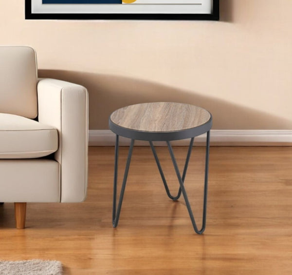 HomeRoots 18" Stylish Round End Table with Solid Wood Top and Sturdy Black Iron Base for Versatile Decor 286246