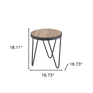 HomeRoots 18" Stylish Round End Table with Solid Wood Top and Sturdy Black Iron Base for Versatile Decor 286246