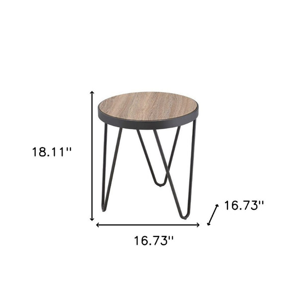 HomeRoots 18" Stylish Round End Table with Solid Wood Top and Sturdy Black Iron Base for Versatile Decor 286246