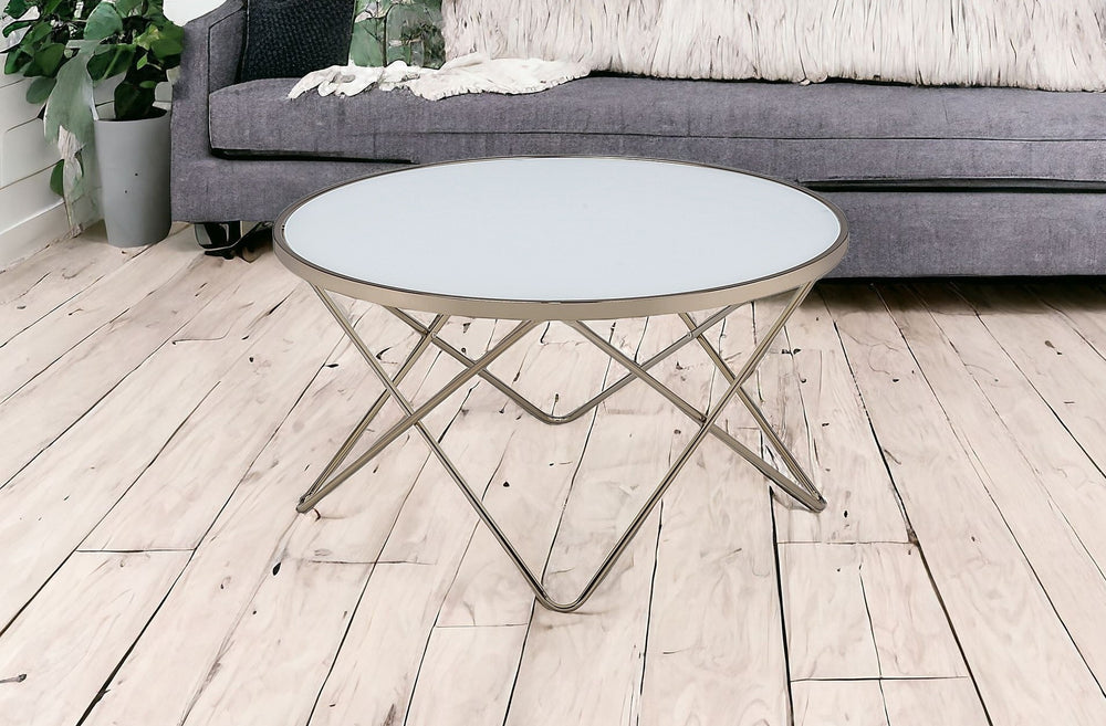 Homeroots 34" X 34" X 18" Frosted Glass Champagne Coffee Table Frosted Glass  286256