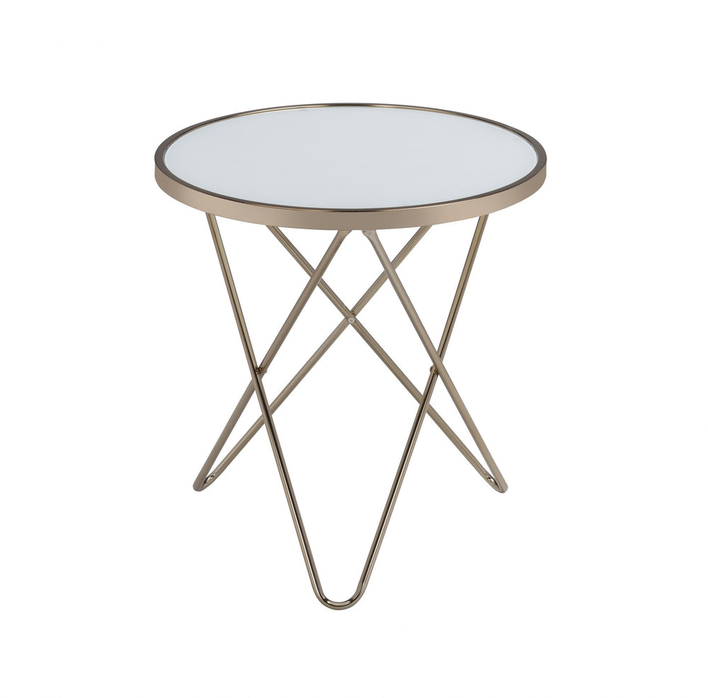 Homeroots 22" Brass And Clear Glass And Iron Round End Table Frosted Glass  286257