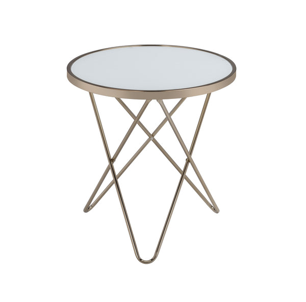 Homeroots 22" Brass And Clear Glass And Iron Round End Table Frosted Glass  286257