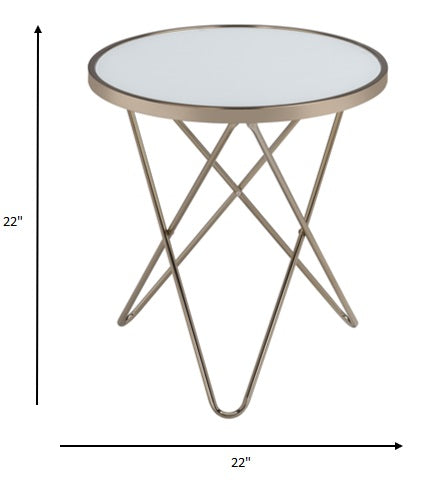 Homeroots 22" Brass And Clear Glass And Iron Round End Table Frosted Glass  286257