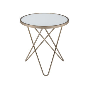 Homeroots 22" Brass And Clear Glass And Iron Round End Table Frosted Glass  286257