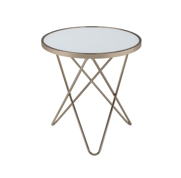 Homeroots 22" Brass And Clear Glass And Iron Round End Table Frosted Glass  286257