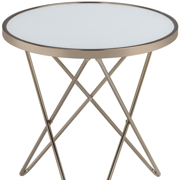 Homeroots 22" Brass And Clear Glass And Iron Round End Table Frosted Glass  286257