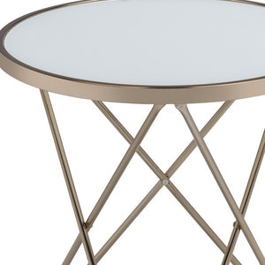 Homeroots 22" Brass And Clear Glass And Iron Round End Table Frosted Glass  286257