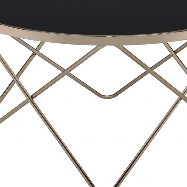 Homeroots 34" Black And Gold Glass And Iron Round Coffee Table Black Glass  286258