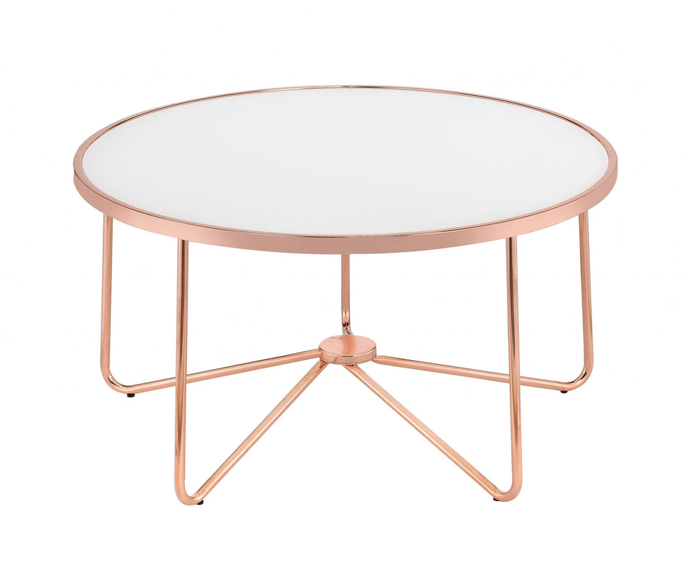 Homeroots 34" X 34" X 18" Frosted Glass And Rose Gold Coffee Table Frosted Glass  286260