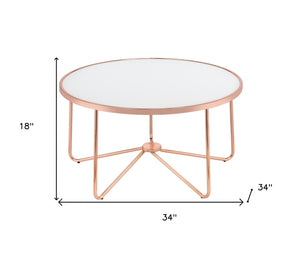 Homeroots 34" X 34" X 18" Frosted Glass And Rose Gold Coffee Table Frosted Glass  286260