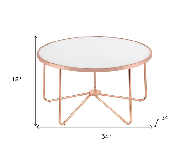 Homeroots 34" X 34" X 18" Frosted Glass And Rose Gold Coffee Table Frosted Glass  286260