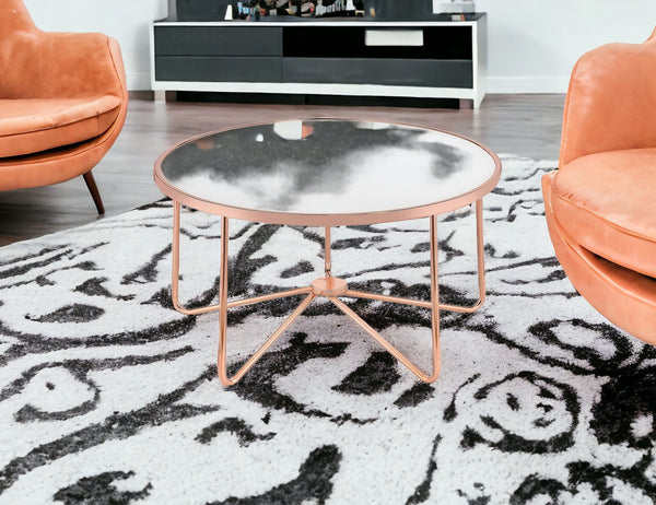 Homeroots 34" X 34" X 18" Frosted Glass And Rose Gold Coffee Table Frosted Glass  286260