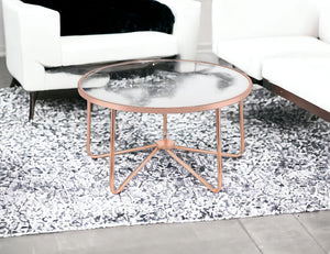 Homeroots 34" X 34" X 18" Frosted Glass And Rose Gold Coffee Table Frosted Glass  286260