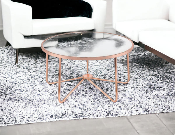 Homeroots 34" X 34" X 18" Frosted Glass And Rose Gold Coffee Table Frosted Glass  286260