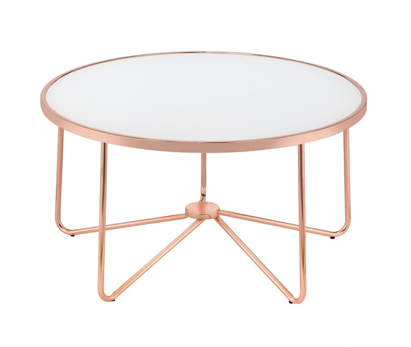 Homeroots 34" X 34" X 18" Frosted Glass And Rose Gold Coffee Table Frosted Glass  286260