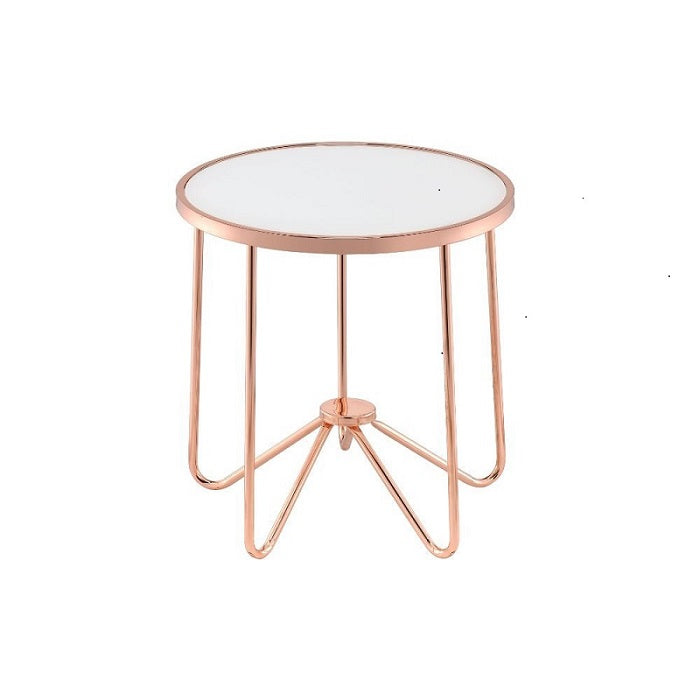 Homeroots 22" Rose Gold And Clear Glass Round End Table Frosted Glass  286261