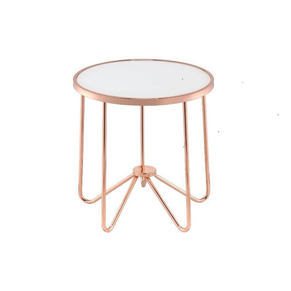 Homeroots 22" Rose Gold And Clear Glass Round End Table Frosted Glass  286261