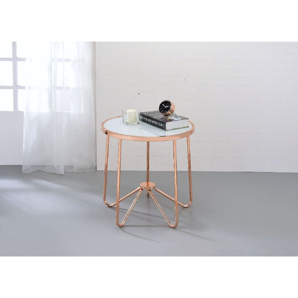 Homeroots 22" Rose Gold And Clear Glass Round End Table Frosted Glass  286261
