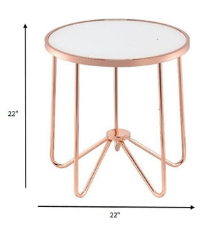 Homeroots 22" Rose Gold And Clear Glass Round End Table Frosted Glass  286261