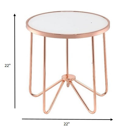 Homeroots 22" Rose Gold And Clear Glass Round End Table Frosted Glass  286261