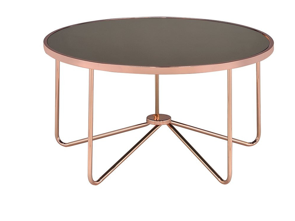 Homeroots 34" X 34" X 18" Smoky Glass And Rose Gold Coffee Table   286262