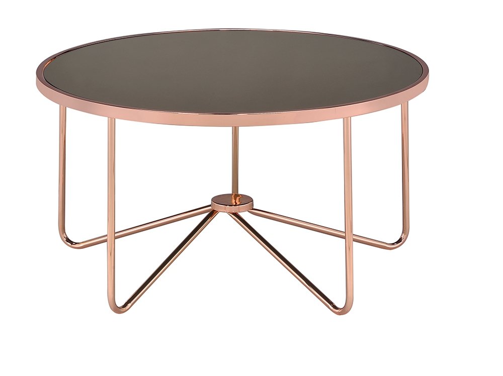 Homeroots 34" X 34" X 18" Smoky Glass And Rose Gold Coffee Table   286262