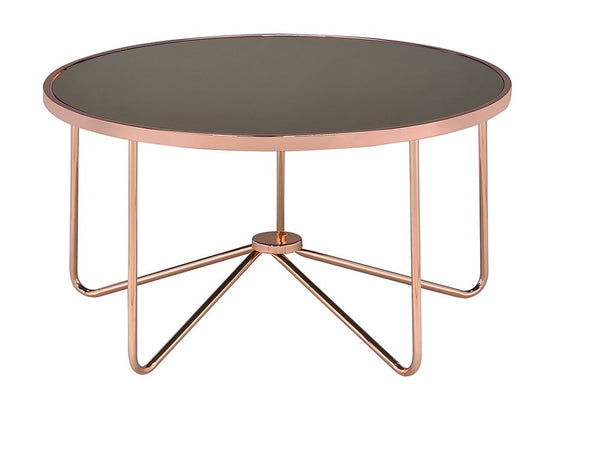 Homeroots 34" X 34" X 18" Smoky Glass And Rose Gold Coffee Table   286262