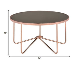 Homeroots 34" X 34" X 18" Smoky Glass And Rose Gold Coffee Table   286262