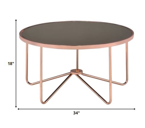 Homeroots 34" X 34" X 18" Smoky Glass And Rose Gold Coffee Table   286262