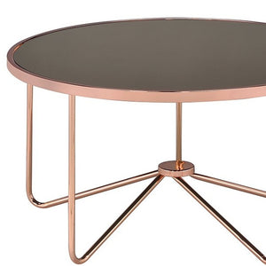 Homeroots 34" X 34" X 18" Smoky Glass And Rose Gold Coffee Table   286262