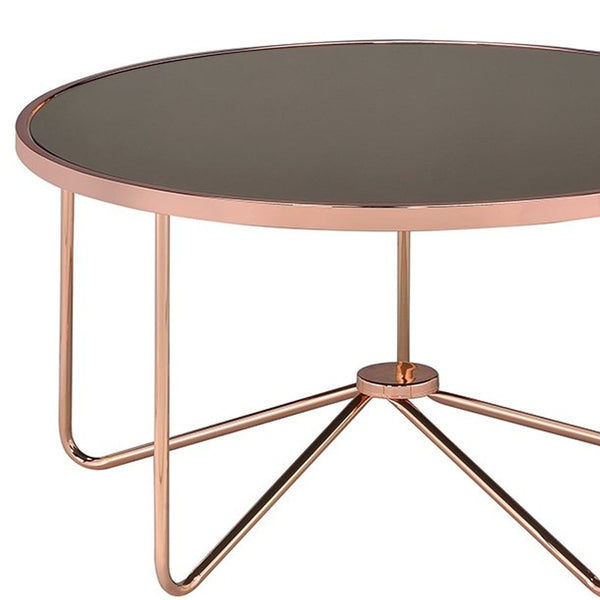 Homeroots 34" X 34" X 18" Smoky Glass And Rose Gold Coffee Table   286262