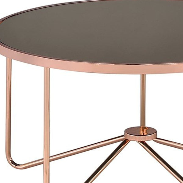 Homeroots 34" X 34" X 18" Smoky Glass And Rose Gold Coffee Table   286262