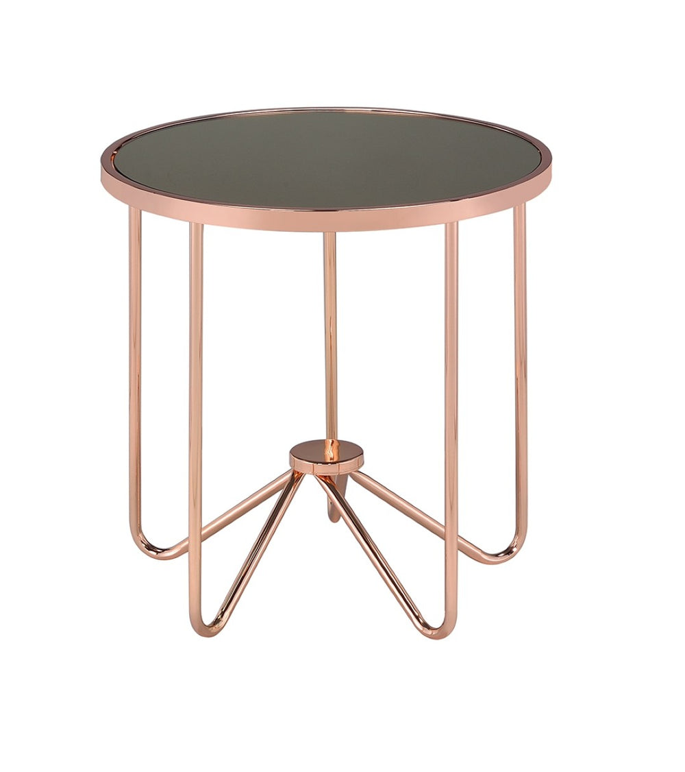 HomeRoots 22" Rose Pink and Black Glass End Table – Stylish Modern Accent for Small Spaces & Versatile Use 286263