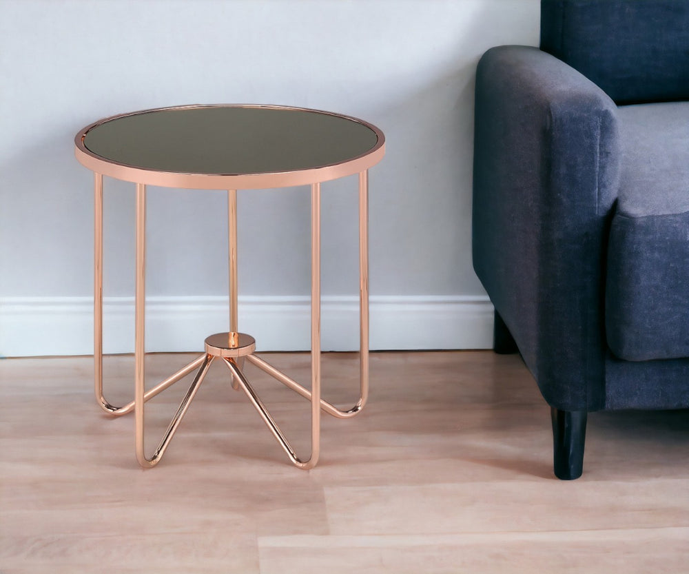 HomeRoots 22" Rose Pink and Black Glass End Table – Stylish Modern Accent for Small Spaces & Versatile Use 286263