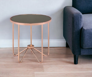 HomeRoots 22" Rose Pink and Black Glass End Table – Stylish Modern Accent for Small Spaces & Versatile Use 286263