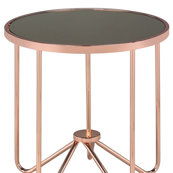 HomeRoots 22" Rose Pink and Black Glass End Table – Stylish Modern Accent for Small Spaces & Versatile Use 286263