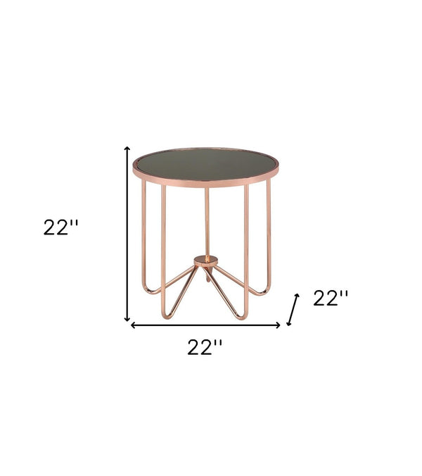HomeRoots 22" Rose Pink and Black Glass End Table – Stylish Modern Accent for Small Spaces & Versatile Use 286263