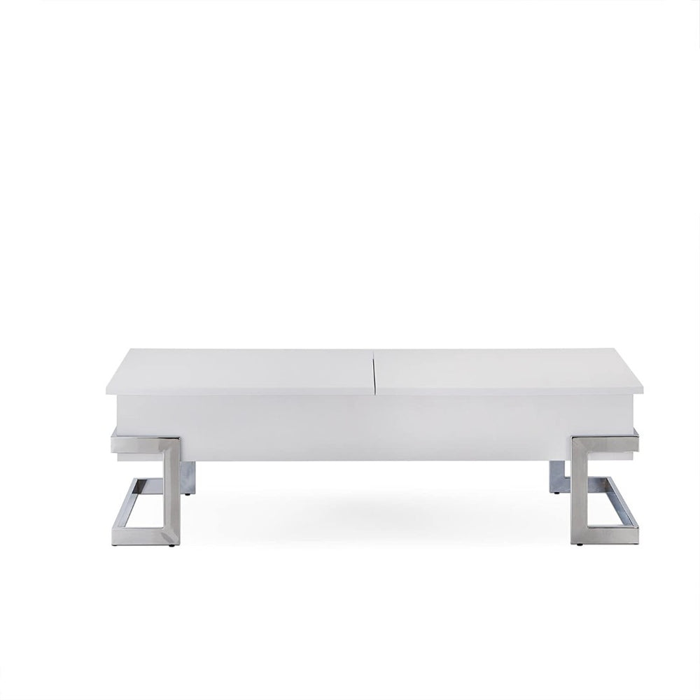 HomeRoots 47" Sleek Lift-Top Sled Coffee Table with Durable Metal Base for Modern Living Room Elegance and Function White 286268