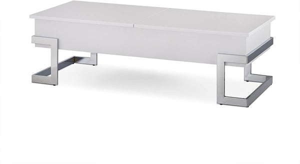 Homeroots 47" White And Silver Metal Lift Top Coffee Table White  286268
