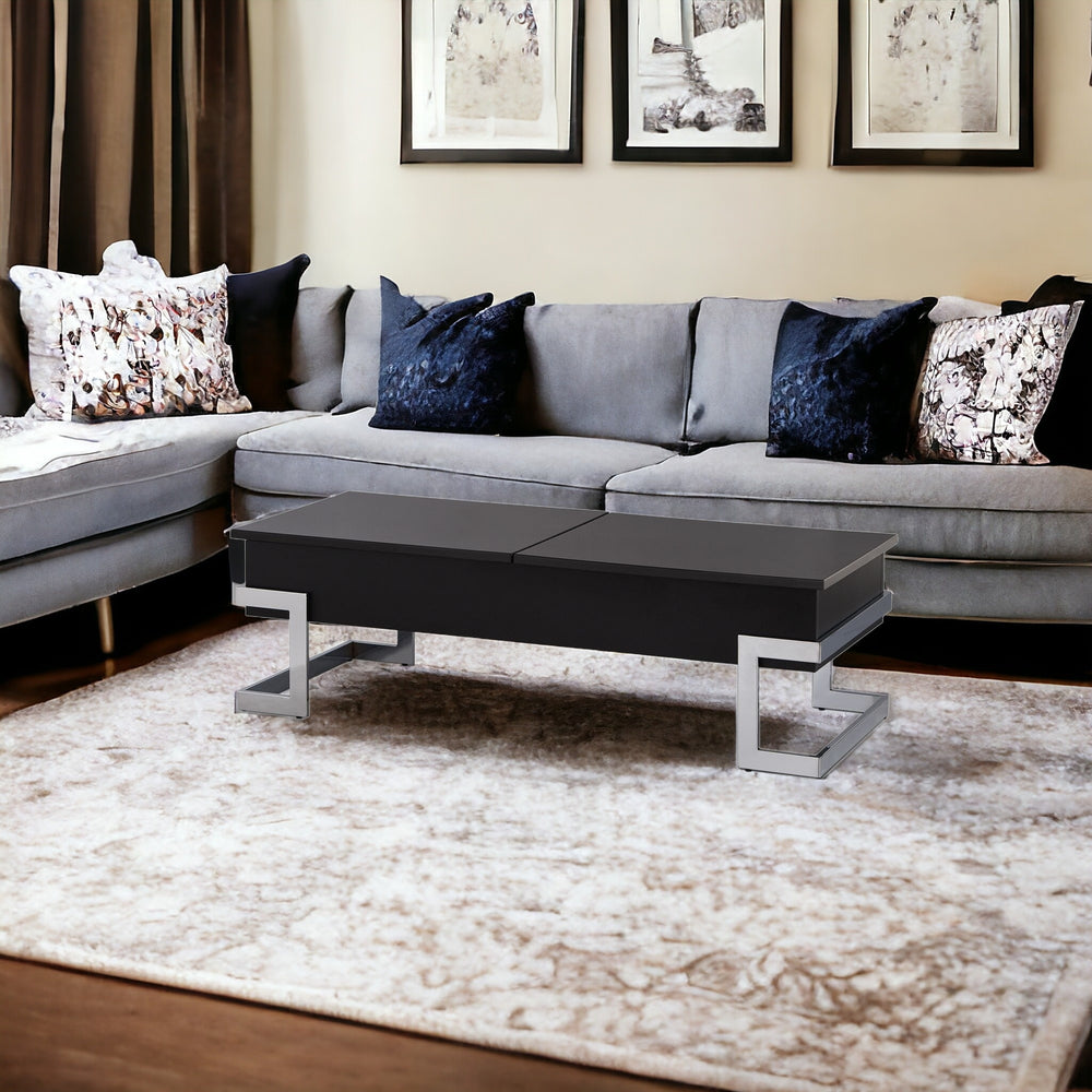 Homeroots 47" Black And Silver Iron Lift Top Coffee Table Black  286269