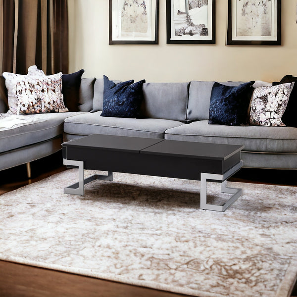 Homeroots 47" Black And Silver Iron Lift Top Coffee Table Black  286269