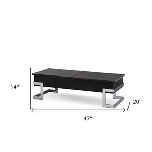 Homeroots 47" Black And Silver Iron Lift Top Coffee Table Black  286269