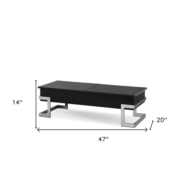 Homeroots 47" Black And Silver Iron Lift Top Coffee Table Black  286269