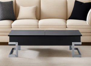 HomeRoots 47" Sleek Lift-Top Sled Coffee Table with Durable Metal Base for Modern Living Room Elegance and Function Black 286269