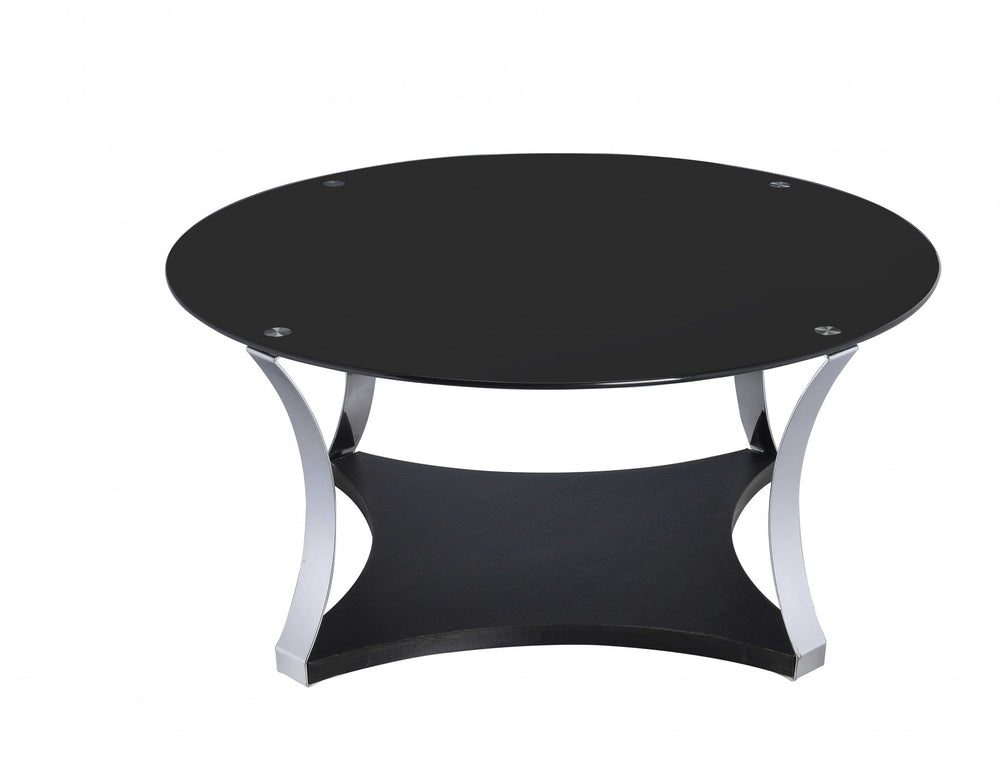 Homeroots 35" X 35" X 16" Black Glass And Chrome Coffee Table   286275