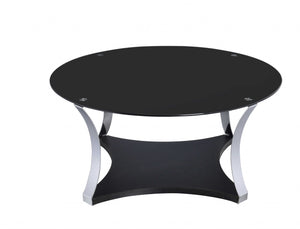 Homeroots 35" X 35" X 16" Black Glass And Chrome Coffee Table   286275