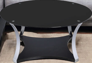 Homeroots 35" X 35" X 16" Black Glass And Chrome Coffee Table   286275