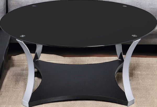 Homeroots 35" X 35" X 16" Black Glass And Chrome Coffee Table   286275
