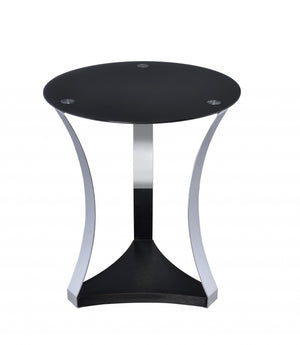 Homeroots 20" Silver And Black Mirrored Glass And Iron Round End Table With Shelf   286276